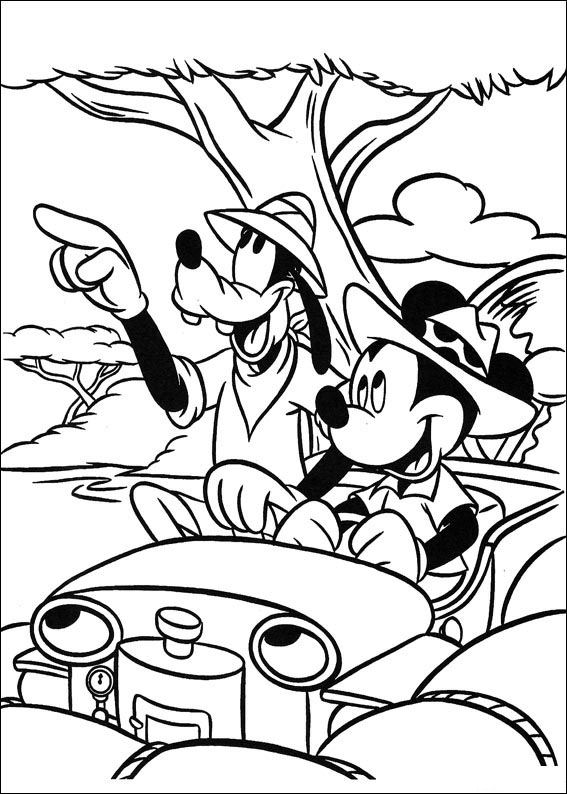 Print Mickey op safari kleurplaat